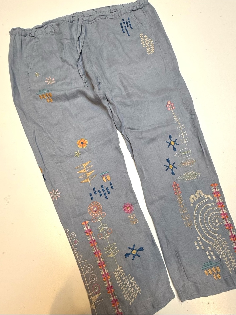 Johnny Was Light Blue Embroidered Jogger Pants